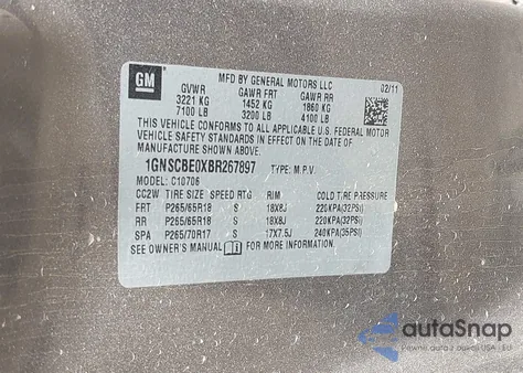 2011 Chevrolet Tahoe Lt from USA, damaged, VIN 1GNSCBE0XBR267897